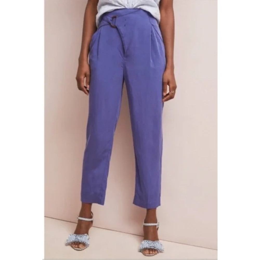Anthropologie Cupro Wrap Pants Purple Tapered Belted Waist Trousers Pants XS NWT